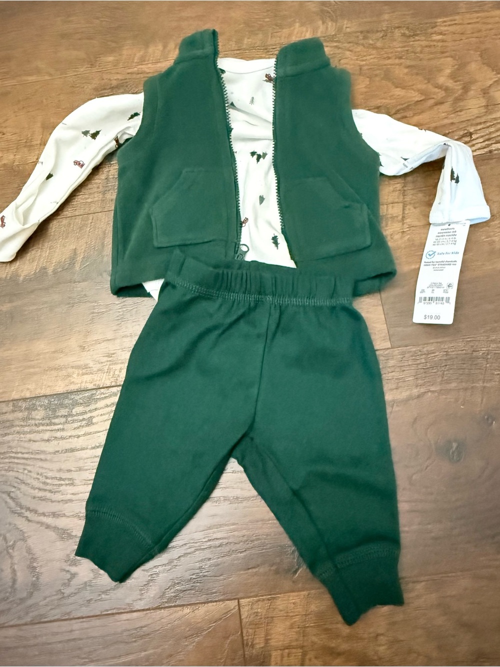Carter's Forest Green Baby Vest & Pants Set with White